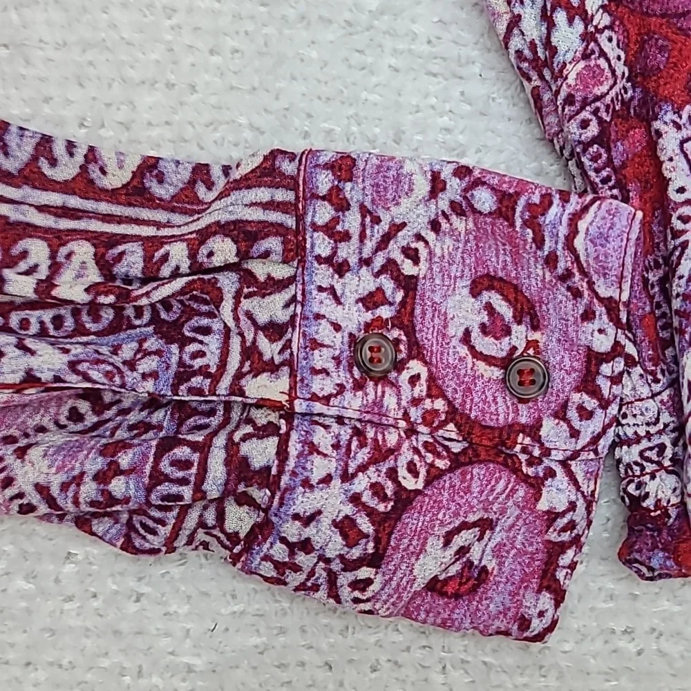 Free People Wild & Free Long Sleeve VNeck Cropped Paisley Print Blouse Red/White
